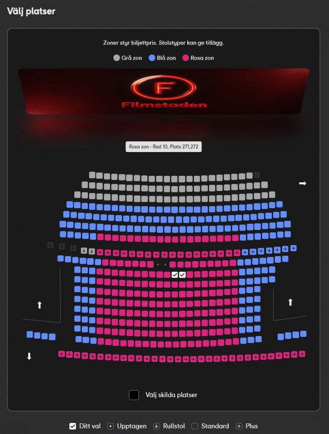 Filmstaden inför priszoner - mittenplatsen blir dyrast
