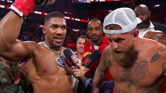 Ögonblicket då Jake Paul slås ner för första gången i sin karriär av Anthony Joshua