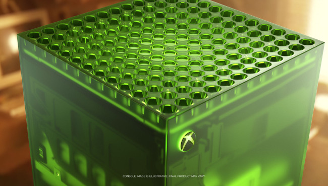 Microsoft hyllar original-Xbox med transparent grön Series X