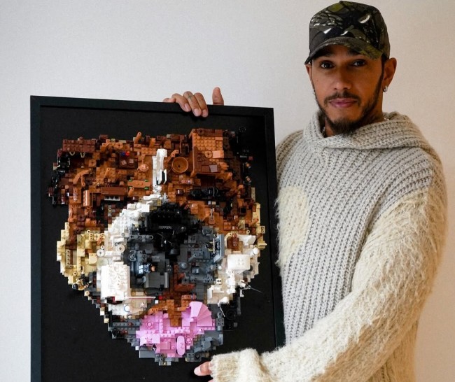 Lewis Hamilton berörd av den vackra LEGO-protraiten av Roscoe gjord av två fans