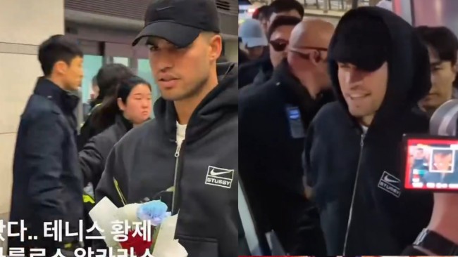 Carlos Alcaraz hälsades av dussintals fans i Sydkorea inför matchen mot Sinner