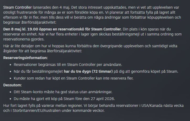 Valve inför kösystem för Steam Controller efter kaoset - kan reserveras senare idag