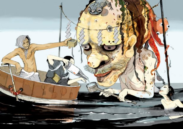 Riktiga Män fiskar på stormiga sjöar (2)